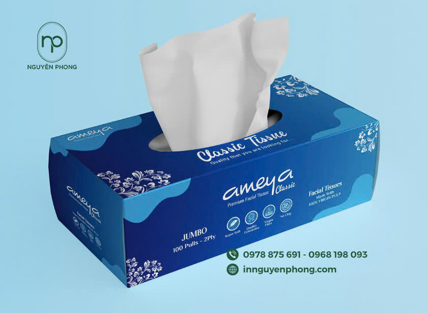 In hộp khăn giấy với logo thương hiệu chuyên nghiệp